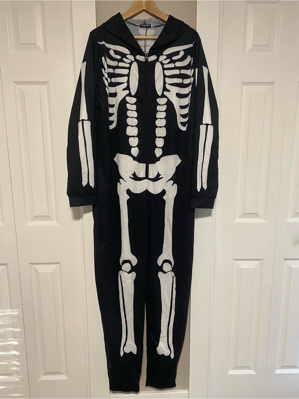 Men's Black Skeleton Hooded Costume Onesie - Unbranded